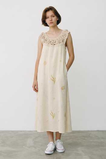 Inkpikle Beige Silk Scoop Neck Hand Spun Matka Dress at Aza Fashions Inkpikle_Beige Silk Scoop Neck Hand Spun Matka Dress _at_Aza_Fashions