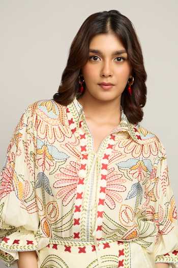 Shop_Poppi_Multi Color Silk, Crepe, Bemberg Printed Fully Lined Shirt And Skorts Set _Online_at_Aza_Fashions