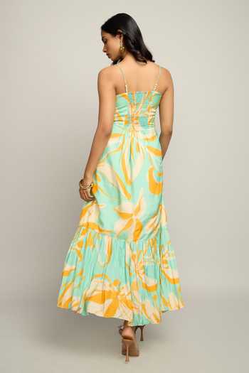 Poppi Beaded Spaghetti Strap Printed Bemberg Silk Midi Dress 