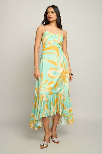 Poppi Multi Color Silk, Bemberg Sweetheart Beaded Spaghetti Strap Printed Midi Dress Online at Aza Fashions Poppi_Multi Color Silk, Bemberg Sweetheart Beaded Spaghetti Strap Printed Midi Dress _Online_at_Aza_Fashions