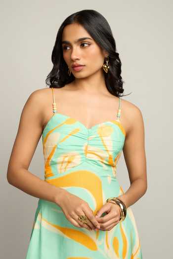 Shop Poppi Multi Color Silk, Bemberg Sweetheart Beaded Spaghetti Strap Printed Midi Dress Online at Aza Fashions Shop_Poppi_Multi Color Silk, Bemberg Sweetheart Beaded Spaghetti Strap Printed Midi Dress _Online_at_Aza_Fashions