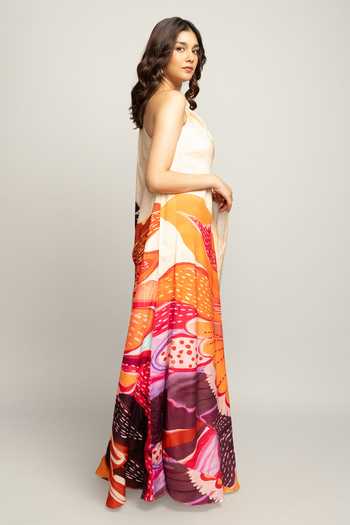 Poppi Multi Color Silk, Bemberg One Shoulder Floral Print Kaftan Online at Aza Fashions Poppi_Multi Color Silk, Bemberg One Shoulder Floral Print Kaftan _Online_at_Aza_Fashions
