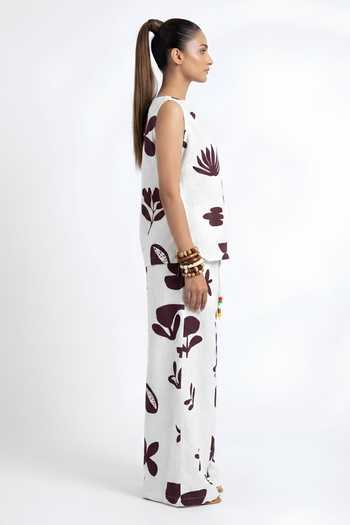 Poppi_Black Silk, Bemberg Asymmetric , High Floral Print Top With Pant _Online_at_Aza_Fashions