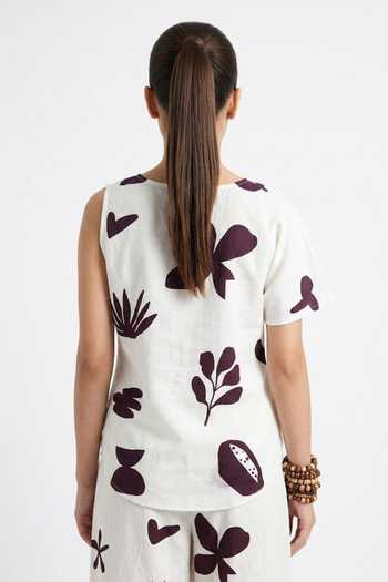 Poppi_Black Silk, Bemberg Asymmetric , High Floral Print Top With Pant _at_Aza_Fashions