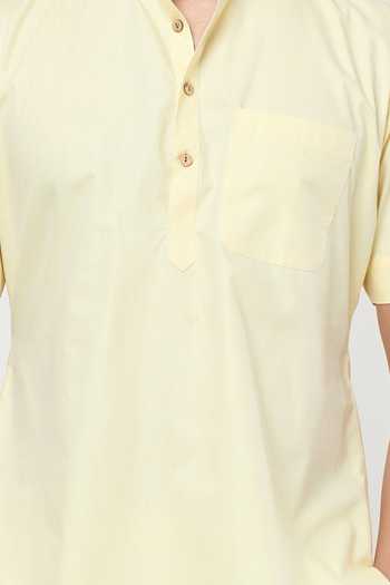 Rng Safawala_Yellow Cotton Mandarin Collar Kurta Set For Kids_Online_at_Aza_Fashions