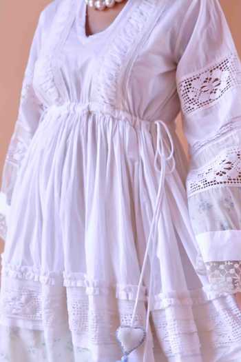 OurDve White Cotton, Chanderi Embroidery, Lace Lucy Panelled Dress For Kids Online at Aza Fashions OurDve_White Cotton, Chanderi Embroidery, Lace Lucy Panelled Dress For Kids_Online_at_Aza_Fashions
