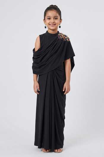 Aakaar Cowl Draped Asymmetrical Gown For Kids