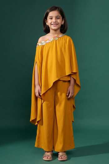 Aakaar Sequin Embellished One Shoulder Tunic With Flared Pant For Kids