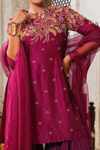Anu Pellakuru Bloom Garden Embroidered Kurta Sharara Set For Kids