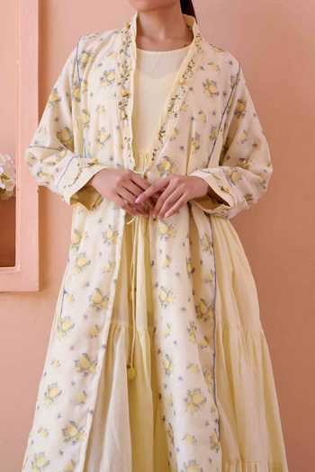 OurDve Yellow Cotton Embroidery Amily Lemon Print Jacket With Dress For Kids Online at Aza Fashions OurDve_Yellow Cotton Embroidery Amily Lemon Print Jacket With Dress For Kids_Online_at_Aza_Fashions