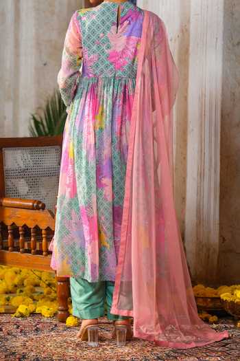 Anu Pellakuru Floral Print Anarkali Pant Set For Kids
