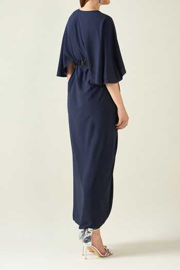 Aakaar Midnight Pleat Draped Dress With Metallic Belt For Kids