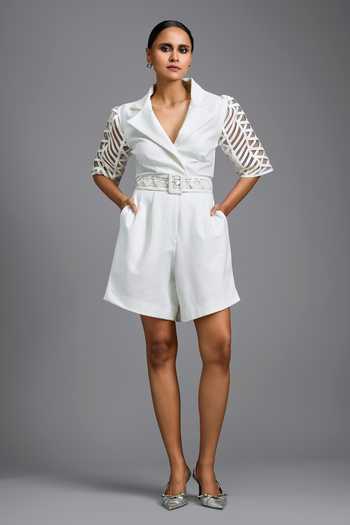 Deepika Arora Mesh Sleeve Jumpsuit With Belt 