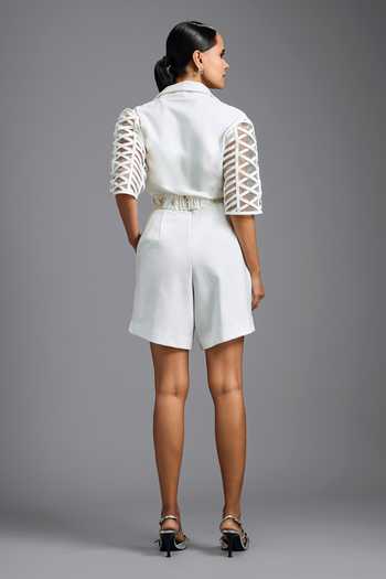 Deepika Arora Mesh Sleeve Jumpsuit With Belt 