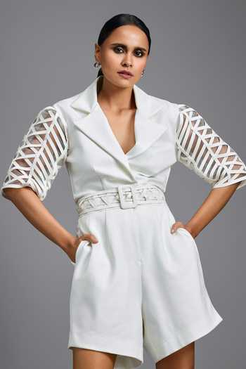 Shop_Deepika Arora_White Mesh Sleeve Jumpsuit With Belt 