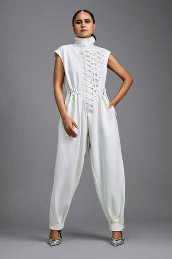 Deepika Arora_White Structured Jumpsuit _Online_at_Aza_Fashions