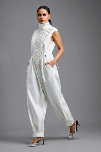 Buy_Deepika Arora_White Structured Jumpsuit _Online_at_Aza_Fashions