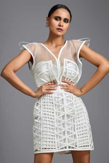 Shop Deepika Arora White Leather Lattic Work Skirt Online at Aza Fashions Shop_Deepika Arora_White Leather Lattic Work Skirt _Online_at_Aza_Fashions