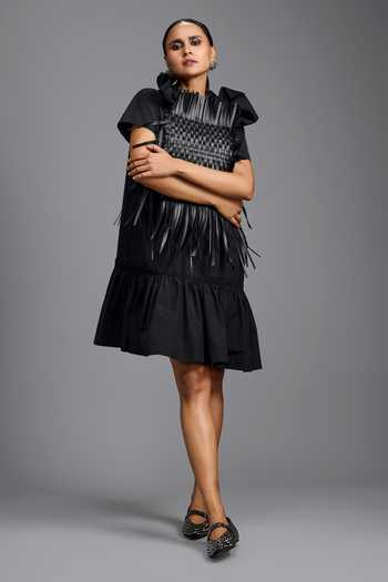 Buy Deepika Arora Black High Neck Dramatic Woven Dress Online at Aza Fashions Buy_Deepika Arora_Black High Neck Dramatic Woven Dress _Online_at_Aza_Fashions