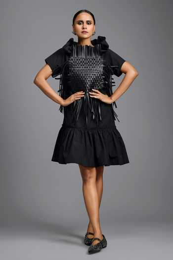 Deepika Arora Black High Neck Dramatic Woven Dress at Aza Fashions Deepika Arora_Black High Neck Dramatic Woven Dress _at_Aza_Fashions