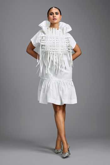 Buy Deepika Arora White High Neck Dramatic Woven Dress Online at Aza Fashions Buy_Deepika Arora_White High Neck Dramatic Woven Dress _Online_at_Aza_Fashions