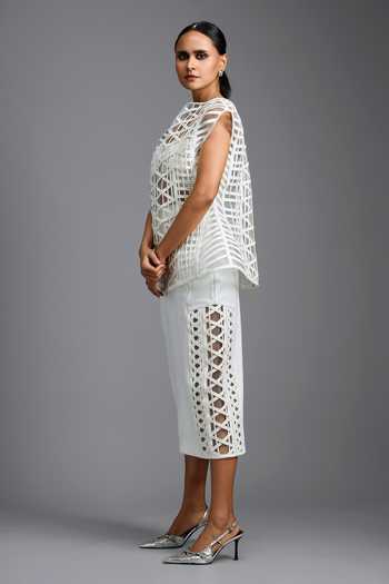 Buy_Deepika Arora_White Ponte Roma Sleek Midi Skirt _Online_at_Aza_Fashions