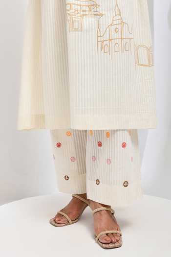 Inkpikle Beige Cotton V-neck, Yes Hand Print Kurta Set at Aza Fashions Inkpikle_Beige Cotton V-neck, Yes Hand Print Kurta Set _at_Aza_Fashions