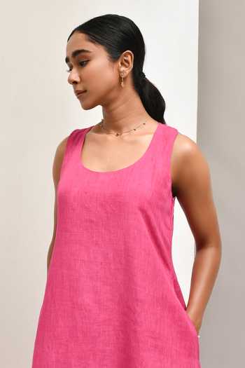 Buy Inkpikle Pink Linen Scoop Neck Hand Woven Dress Online at Aza Fashions Buy_Inkpikle_Pink Linen Scoop Neck Hand Woven Dress _Online_at_Aza_Fashions