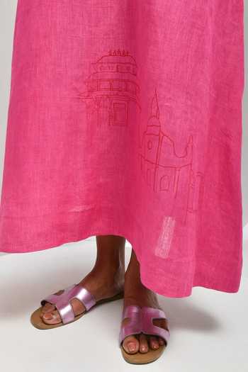 Buy Inkpikle Pink Linen Scoop Neck Hand Woven Dress Buy_Inkpikle_Pink Linen Scoop Neck Hand Woven Dress