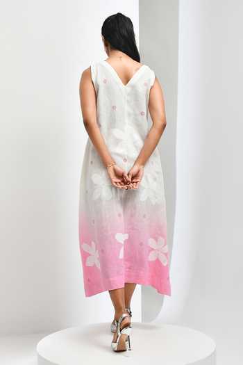Inkpikle Floral Hand Print Hand Woven Linen Dress 