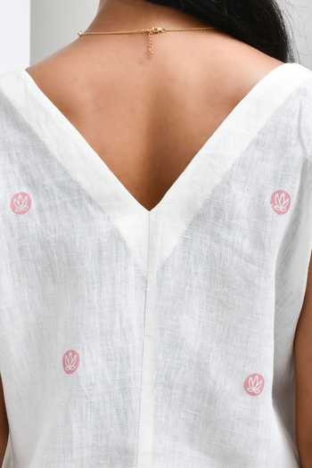 Inkpikle Pink Linen V-neck Floral Print Woven Dress at Aza Fashions Inkpikle_Pink Linen V-neck Floral Print Woven Dress _at_Aza_Fashions