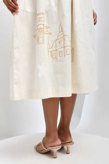 Shop Inkpikle Beige Cotton Round Neck Hand Print Dress Online at Aza Fashions Shop_Inkpikle_Beige Cotton Round Neck Hand Print Dress _Online_at_Aza_Fashions