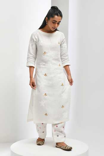 Inkpikle Beige Cotton Round Neck Hand Spun Kurta With Pant Online at Aza Fashions Inkpikle_Beige Cotton Round Neck Hand Spun Kurta With Pant _Online_at_Aza_Fashions