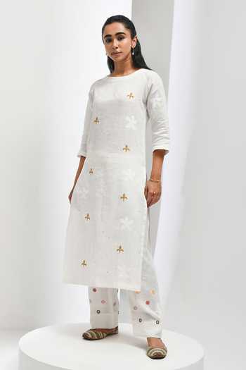 Buy Inkpikle Beige Cotton Round Neck Hand Spun Kurta With Pant Online at Aza Fashions Buy_Inkpikle_Beige Cotton Round Neck Hand Spun Kurta With Pant _Online_at_Aza_Fashions