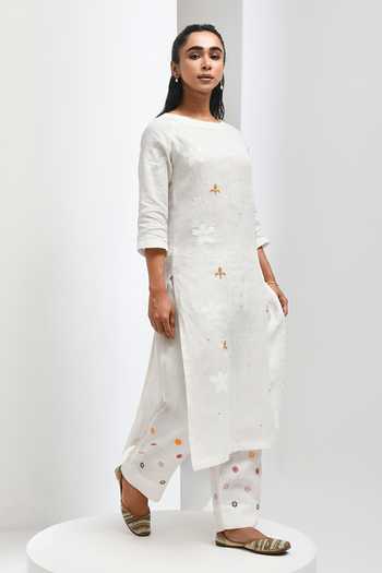 Shop Inkpikle Beige Cotton Round Neck Hand Spun Kurta With Pant Online at Aza Fashions Shop_Inkpikle_Beige Cotton Round Neck Hand Spun Kurta With Pant _Online_at_Aza_Fashions