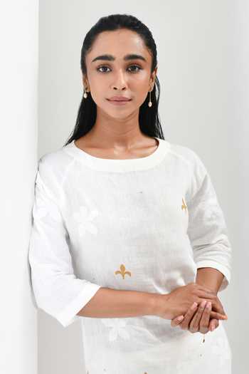 Inkpikle Beige Cotton Round Neck Hand Spun Kurta With Pant at Aza Fashions Inkpikle_Beige Cotton Round Neck Hand Spun Kurta With Pant _at_Aza_Fashions