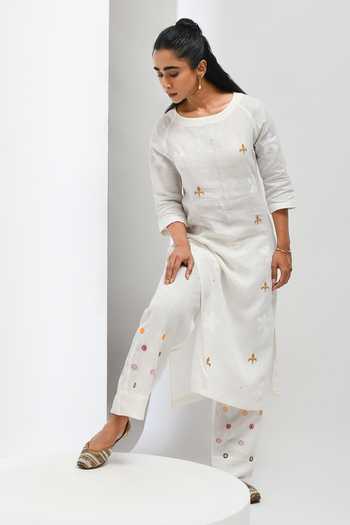 Buy Inkpikle Beige Cotton Round Neck Hand Spun Kurta With Pant Buy_Inkpikle_Beige Cotton Round Neck Hand Spun Kurta With Pant