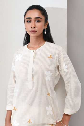 Buy Inkpikle Beige Cotton Round Neck Hand Spun Kurta And Pant Set Online at Aza Fashions Buy_Inkpikle_Beige Cotton Round Neck Hand Spun Kurta And Pant Set _Online_at_Aza_Fashions