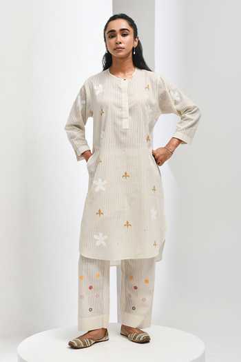 Shop Inkpikle Beige Cotton Round Neck Hand Spun Kurta And Pant Set Online at Aza Fashions Shop_Inkpikle_Beige Cotton Round Neck Hand Spun Kurta And Pant Set _Online_at_Aza_Fashions