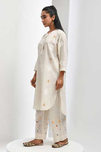 Inkpikle Beige Cotton Round Neck Hand Spun Kurta And Pant Set at Aza Fashions Inkpikle_Beige Cotton Round Neck Hand Spun Kurta And Pant Set _at_Aza_Fashions