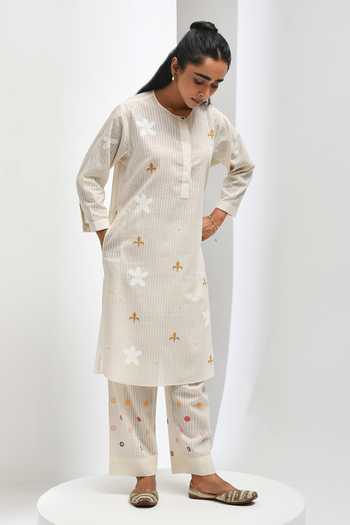 Buy Inkpikle Beige Cotton Round Neck Hand Spun Kurta And Pant Set Buy_Inkpikle_Beige Cotton Round Neck Hand Spun Kurta And Pant Set