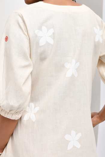 Buy Inkpikle Beige Cotton V-neck Hand Spun Dress Buy_Inkpikle_Beige Cotton V-neck Hand Spun Dress