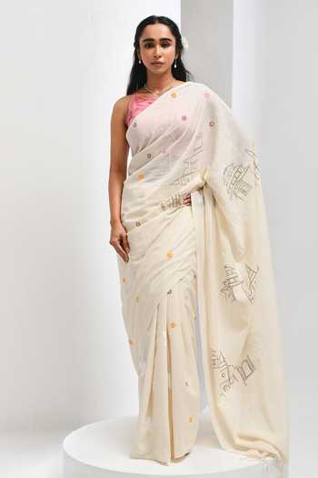 Inkpikle Abstract Hand Print Saree 