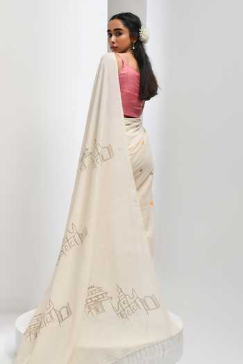 Inkpikle Abstract Hand Print Saree 