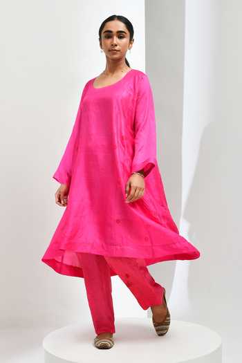 Buy Inkpikle Fuchsia Silk Scoop Neck, Yes Hand Spun Mulberry Kurta Set Online at Aza Fashions Buy_Inkpikle_Fuchsia Silk Scoop Neck, Yes Hand Spun Mulberry Kurta Set _Online_at_Aza_Fashions