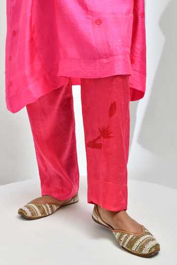 Buy Inkpikle Fuchsia Silk Scoop Neck, Yes Hand Spun Mulberry Kurta Set Buy_Inkpikle_Fuchsia Silk Scoop Neck, Yes Hand Spun Mulberry Kurta Set