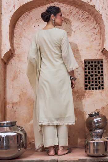 Karaj Jaipur Floral Embroidered Straight Kurta Set