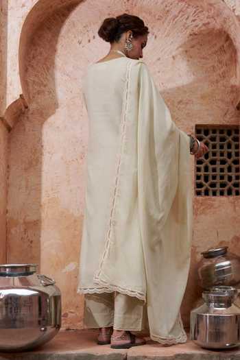 Karaj Jaipur Scattered Embroidered Straight Kurta Set