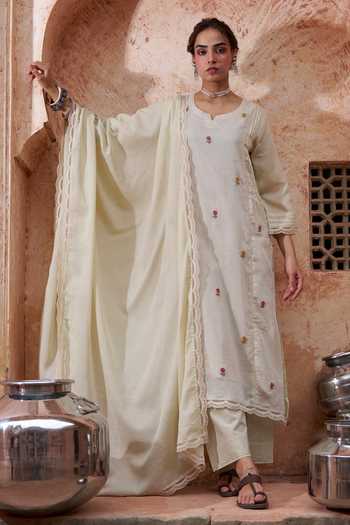 Karaj Jaipur Scattered Embroidered Straight Kurta Set