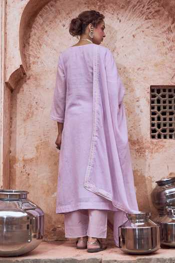 Karaj Jaipur Lilac Bead Work Kurta Set
